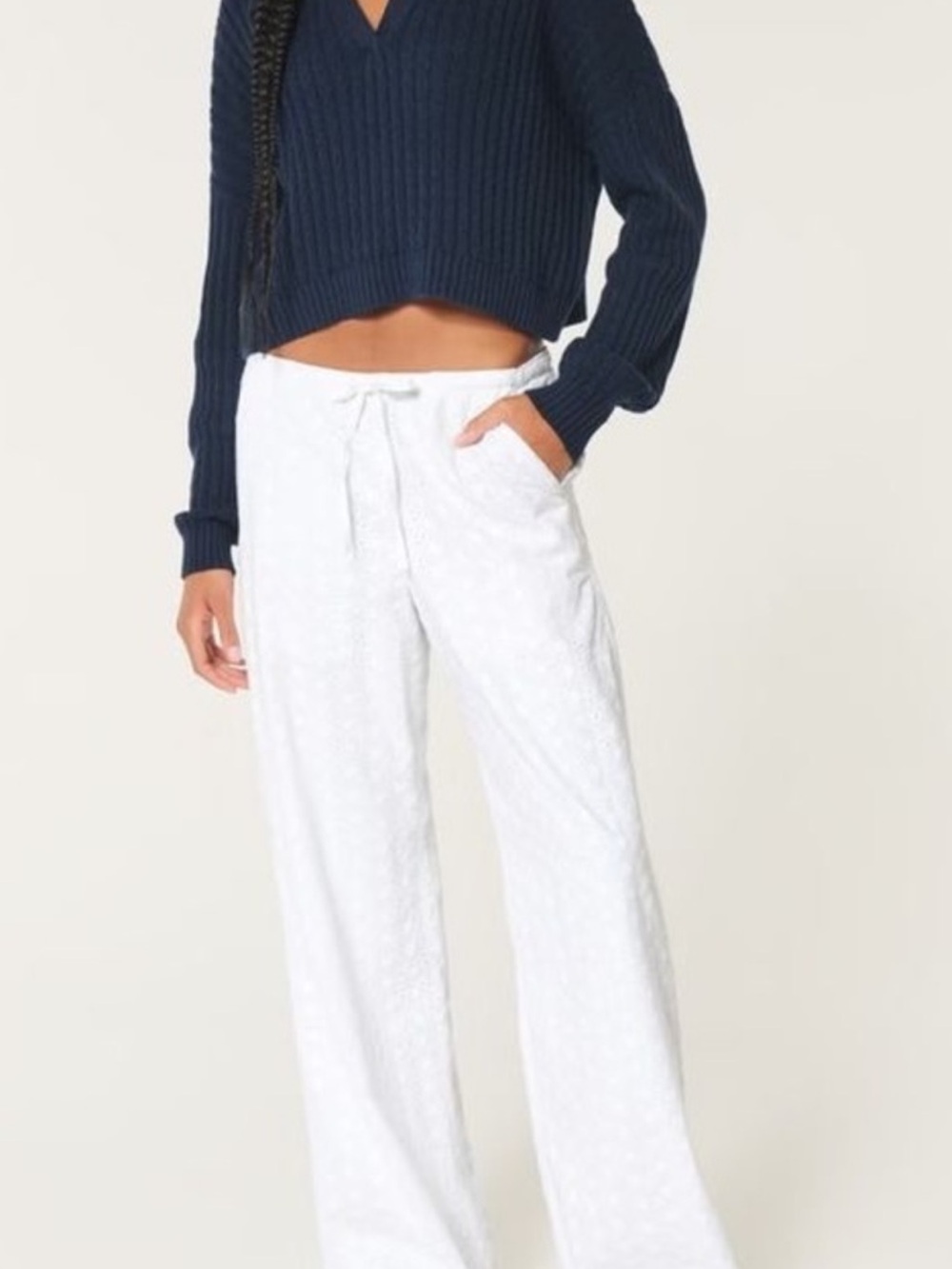 Hollister Eyelet White Wide-Leg Drawstring Pants